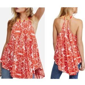 Free People Mimi Tunic Tank Dress Orange/Red Combo Mini Halter